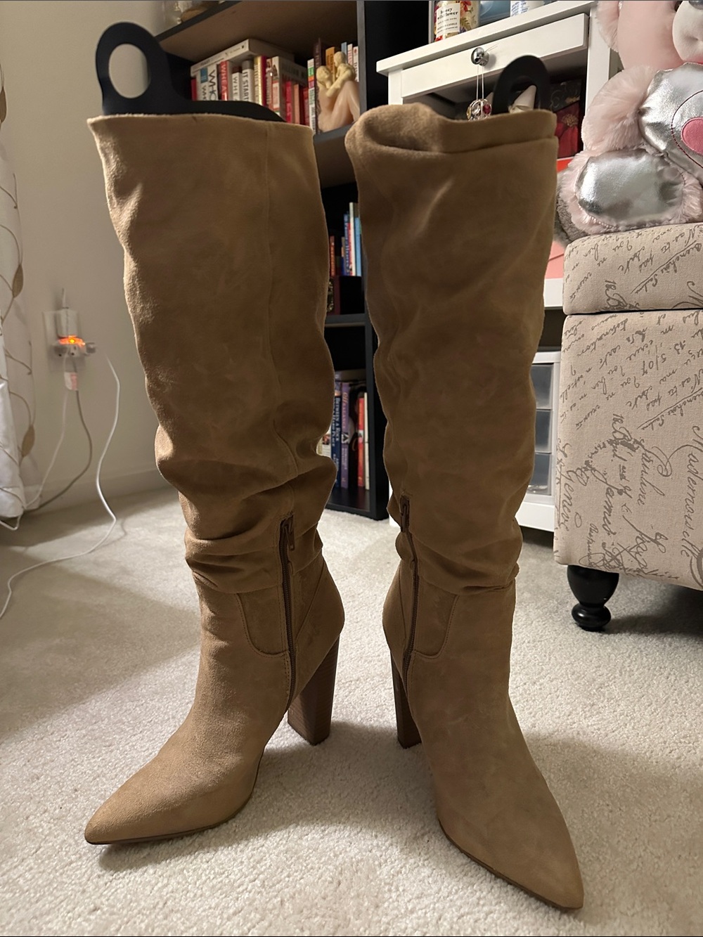 Express Tall Slouchy Pointed-Toe Over-the-Knee Boots - Tan